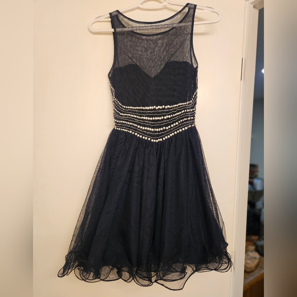 Blondie Nites Navy Blue Dress with Pearl Accents